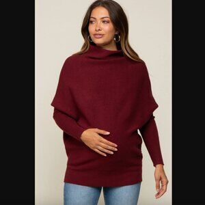 Pinkblush Bluivy Burgundy Funnel Neck Dolman Sleeve Maternity Sweater S/M NWT